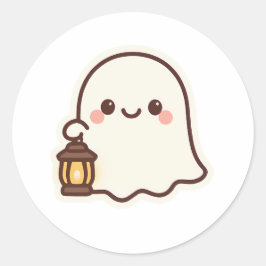 Kawaii Ghost med Lantern - Cute Spirit Design Runt Klistermärke