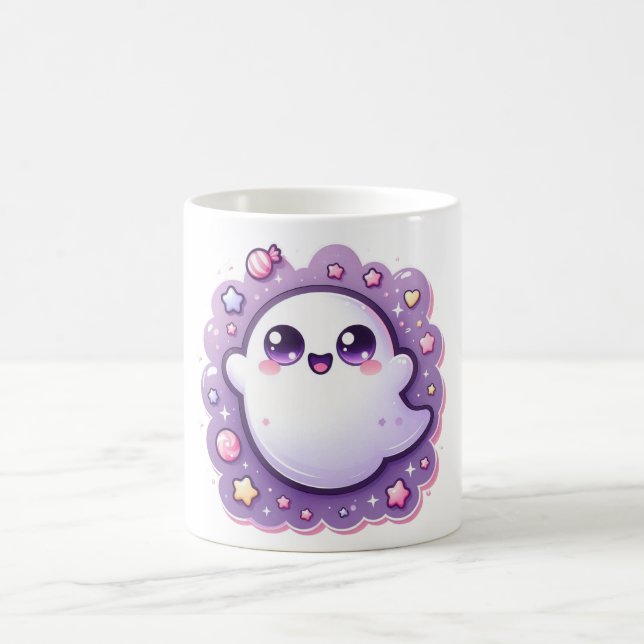 Kawaii Ghost Mugg Cute Pastel Halloween Coffee Kop (Center)