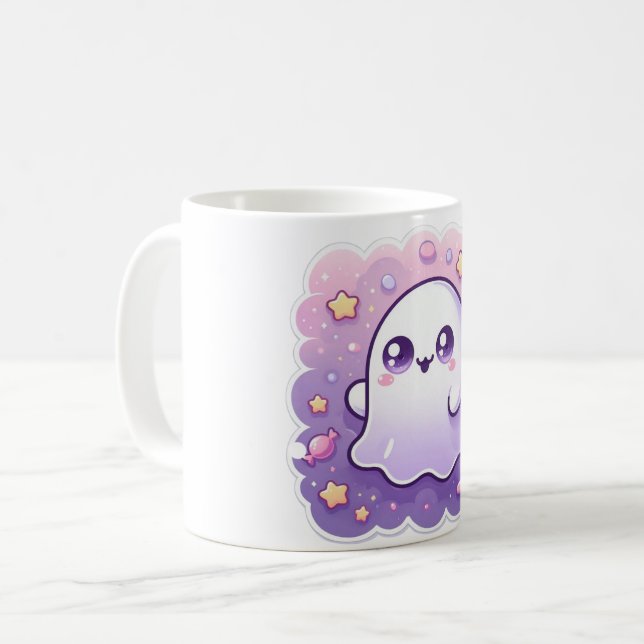 Kawaii Ghost Mugg Cute Pastel Halloween Coffee Kop (Framsida vänster)