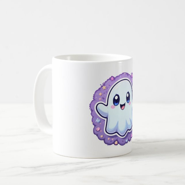 Kawaii Ghost Mugg Cute Pastel Halloween Coffee Kop (Framsida vänster)