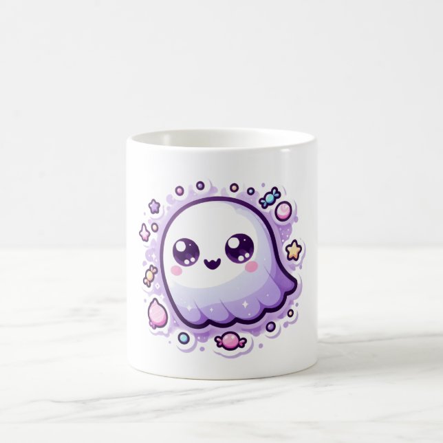 Kawaii Ghost Mugg Cute Pastel Halloween Coffee Kop (Center)