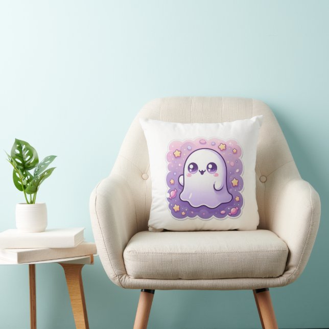 Kawaii Ghost Pillow Cute Pastel Halloween Cushion Kudde (Stol)