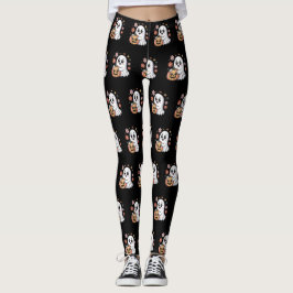 Kawaii Ghost & Pumpkin Blommigt Halloween Mönster Leggings