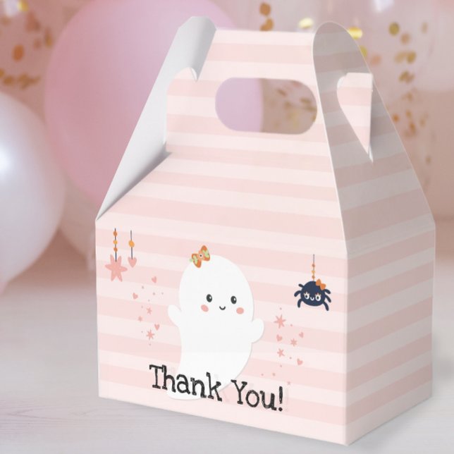 Kawaii Ghost Rosa Halloween Tack Presentaskar (Halloween BooDay Thank You Party Favor Box)