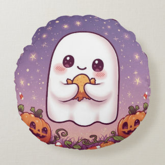 Kawaii Ghost Round Pillow 💜👻 Rund Kudde
