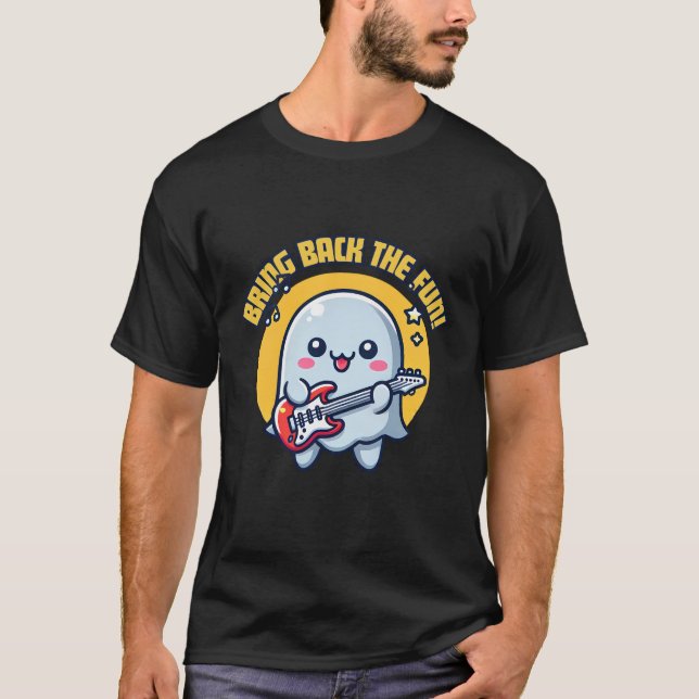 Kawaii Ghost Spelar Guitar T Shirt (Framsida)