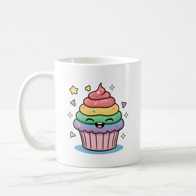 Kawaii giggling cupaka med regnbåge och kaffemugg (Vänster)