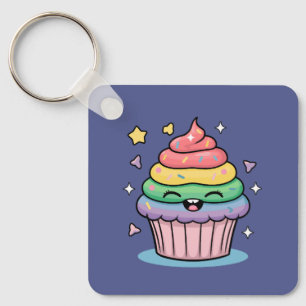 Kawaii giggling cupaka med regnbåge och nyckelring