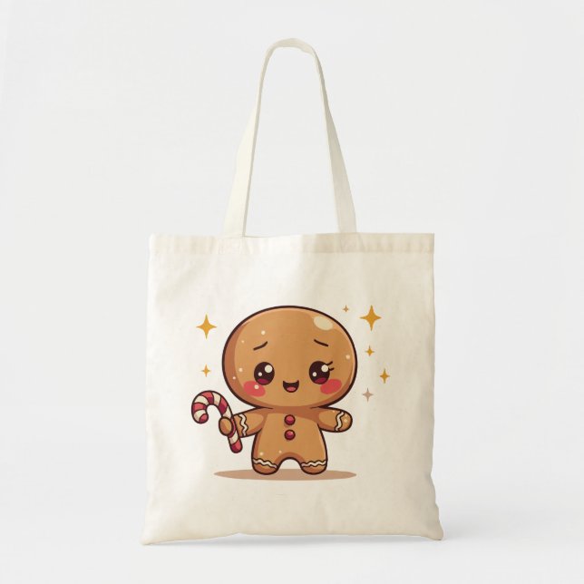 Kawaii Gingerbread Man Cute Christmas Tote Bag Tygkasse (Framsidan)