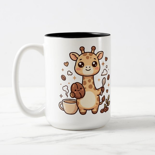 Kawaii Giraffe Kaffe Tvåtons Mugg (Vänster)