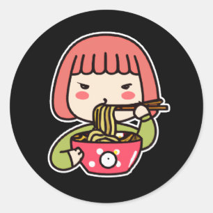 Kawaii Girl äter Ramen med Chopsticks Runt Klistermärke
