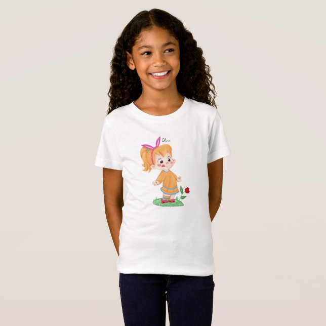 Kawaii Girl Flower "Olivia" Kids T Shirt (Hel framsida)