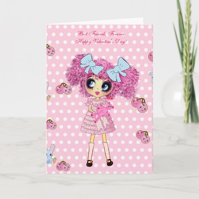 Kawaii Girl Födelsedagskort med PinkyP Helgkort (Framsida)