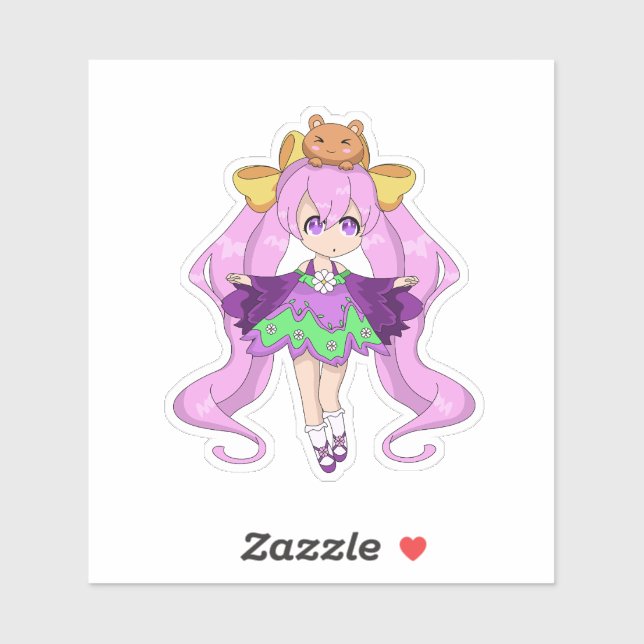 Kawaii Girl med Bear Friend Klistermärken (Ark)