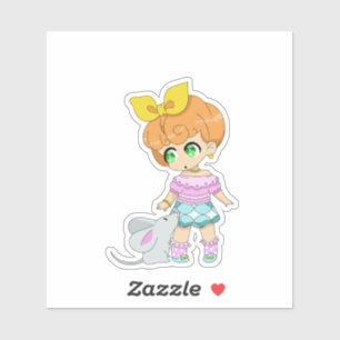 Kawaii Girl med Mouse Friend Klistermärken