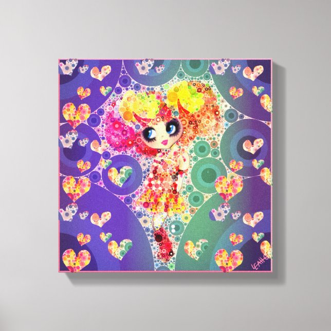 Kawaii Girl Pinky P wallart Harajuku Rainbow Art Canvastryck (Framsida)