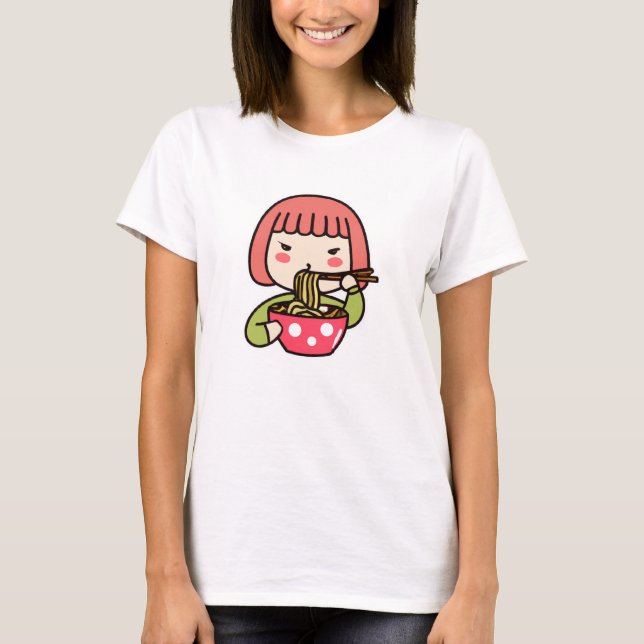 Kawaii Girl som äter Ramen T Shirt (Framsida)