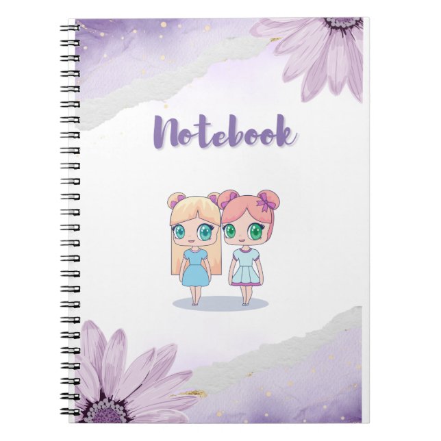 Kawaii Girls: Spiral Notebook för barn Anteckningsbok (Framsidan)