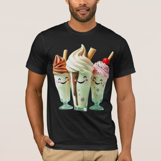 Kawaii Glass Isstrio Söta Efterrätstkaraktärer T Shirt (Framsida)