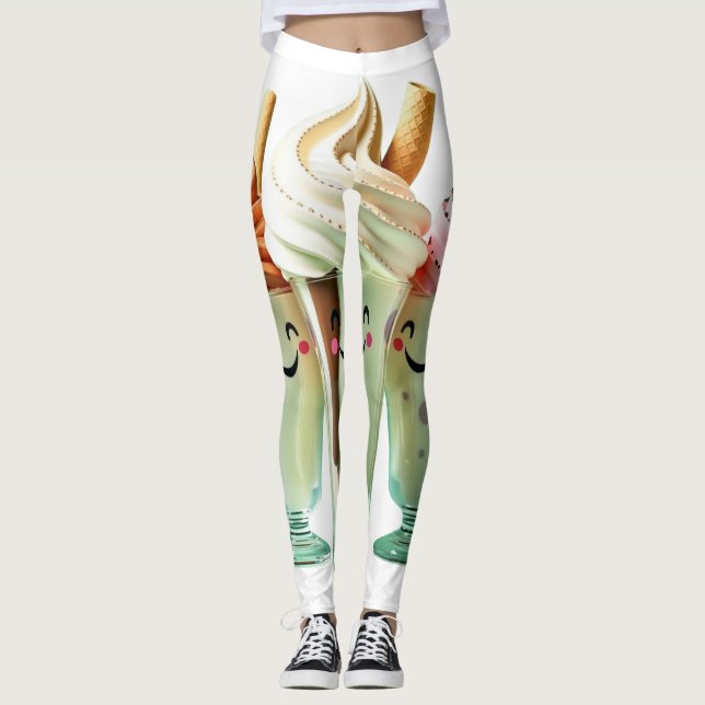 Kawaii Glass Trio Söta Efterrätstkaraktärer Leggings (Framsida)