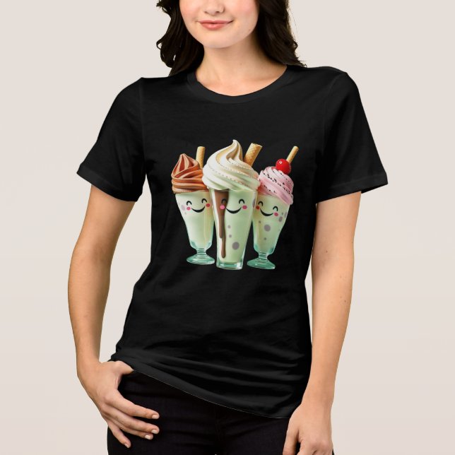 Kawaii Glass Trio Söta Efterrätstkaraktärer T Shirt (Framsida)