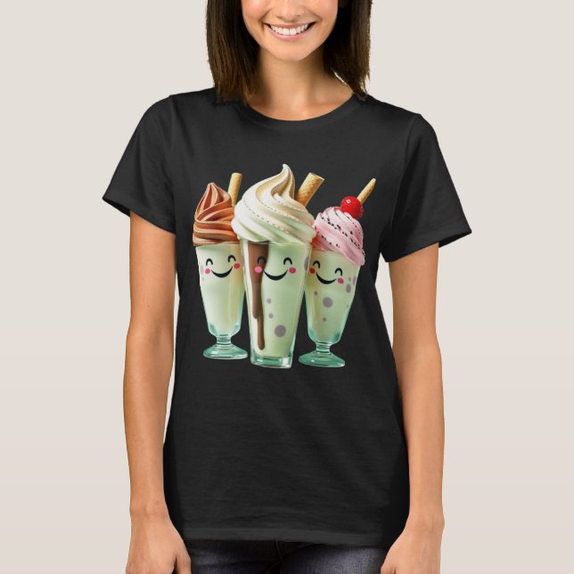 Kawaii Glass Trio Söta Efterrätstkaraktärer T Shirt (Framsida)