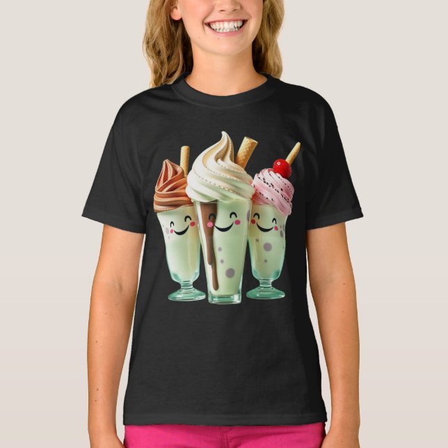 Kawaii Glass Trio Söta Efterrätstkaraktärer T Shirt (Framsida)