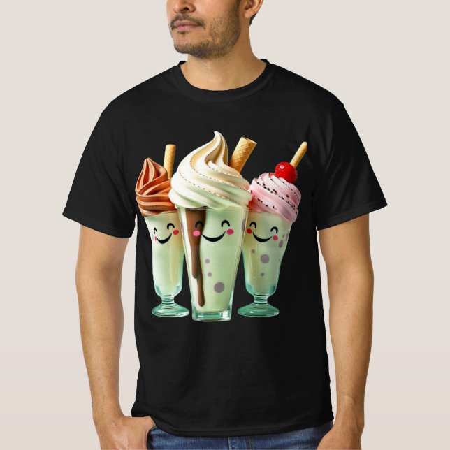 Kawaii Glass Trio Söta Efterrätstkaraktärer T Shirt (Framsida)