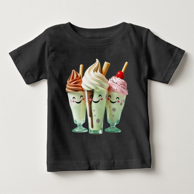 Kawaii Glass Trio Söta Efterrätterna Karaktärer T Shirt (Framsida)