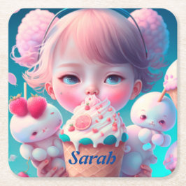 Kawaii glass underlägg papper kvadrat