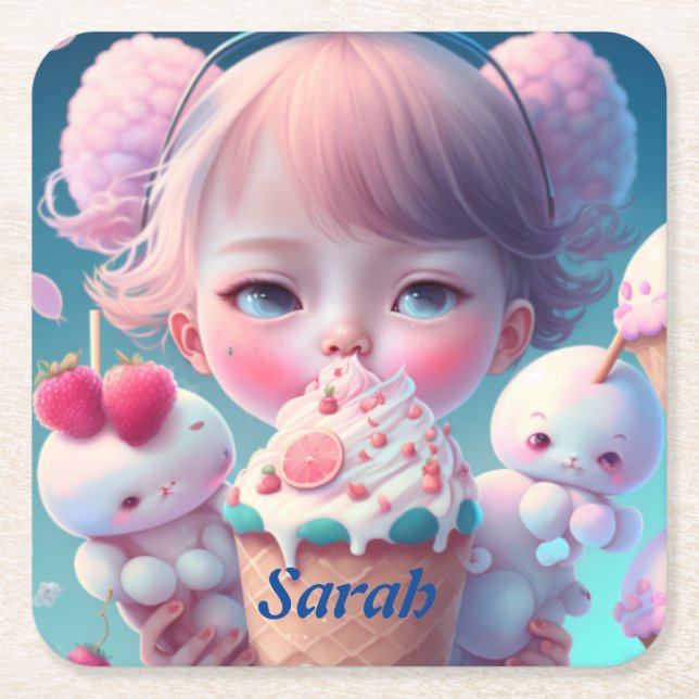 Kawaii glass underlägg papper kvadrat (Framsidan)