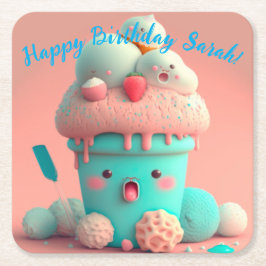 Kawaii glass underlägg papper kvadrat