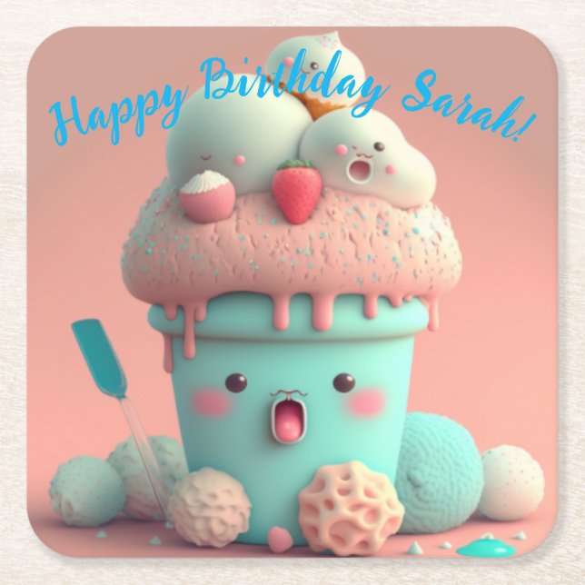 Kawaii glass underlägg papper kvadrat (Framsidan)