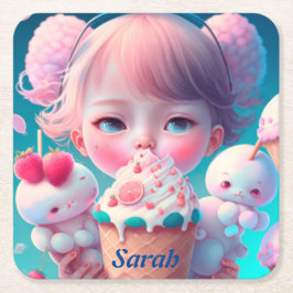 Kawaii glass underlägg papper kvadrat