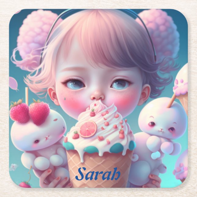 Kawaii glass underlägg papper kvadrat (Framsidan)