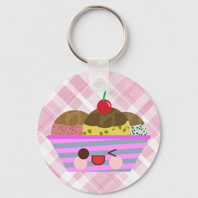 Kawaii Glassflak Sundae Smaker God Plaid Nyckelring (Framsida)
