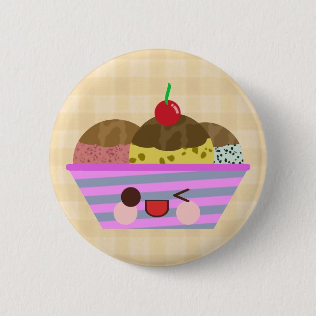 Kawaii Glassflakssmaki Goda Rutmönster Knapp (Framsida)