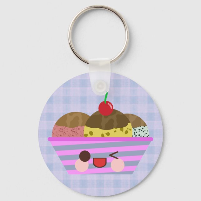 Kawaii Glassflakssmäkker läckra Plaid Nyckelring (Framsida)