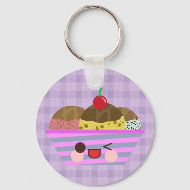 Kawaii Glassflakssmäkker läckra Plaid Nyckelring (Framsida)