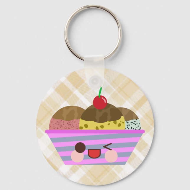 Kawaii Glassflakssmäkker läckra Plaid Nyckelring (Framsida)