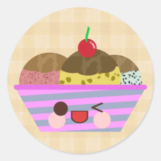Kawaii Glassflingor med Goda Rutmönstrade Smaker Runt Klistermärke