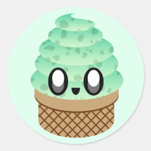 kawaii glasskrem mint chokladflingor runt klistermärke
