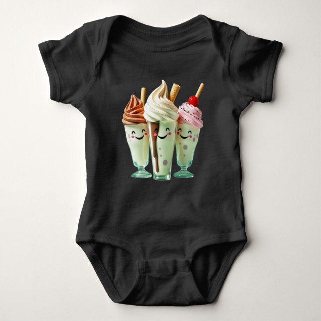Kawaii Glasskrem Trio Söta Efterrätstkaraktärer T Shirt (Framsida)
