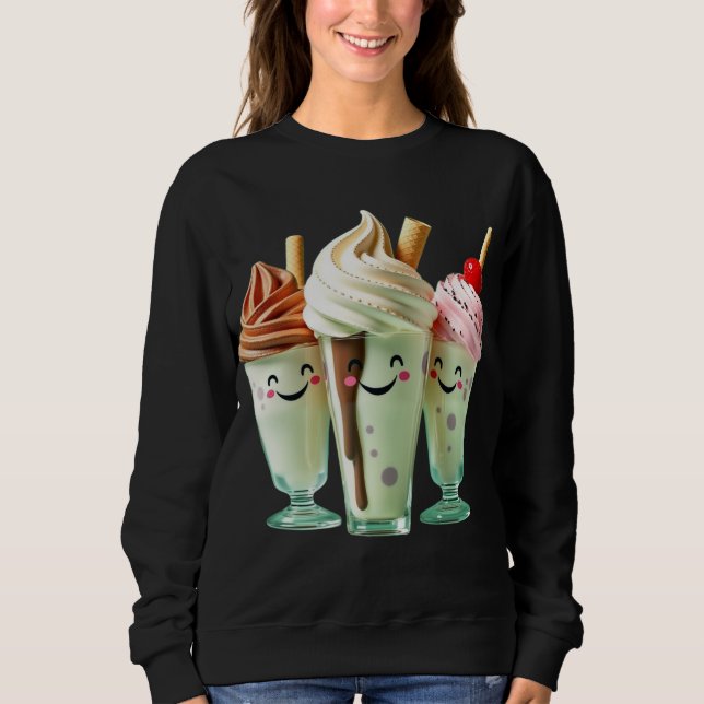 Kawaii Glasskrem Trio Söta Efterrätstkaraktärer T Shirt (Framsida)