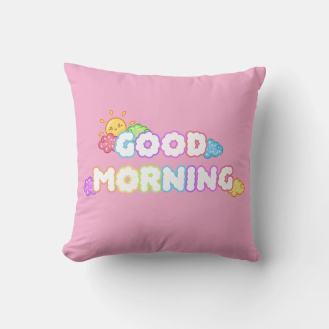 Kawaii God Morgon Sol & Regnbågsmoln Kudde (Framsida)