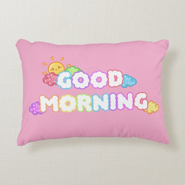 Kawaii God Morgon Sol & Regnbågsmoln Prydnadskudde (Framsidan)