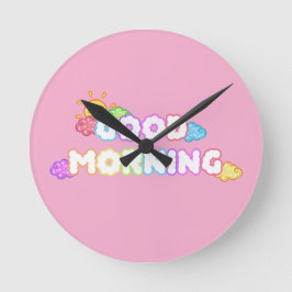 Kawaii God Morgon Sol & Regnbågsmoln Rund Klocka