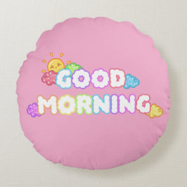 Kawaii God Morgon Sol & Regnbågsmoln Rund Kudde