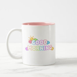 Kawaii God Morgon Sol & Regnbågsmoln Två-Tonad Mugg