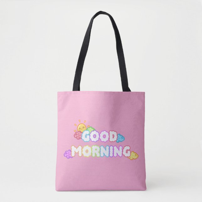 Kawaii God Morgon Sol & Regnbågsmoln Tygkasse (Framsida)